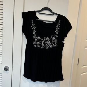 Black Embroidered Women's Top